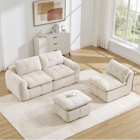 CHICFURN Sofá rinconero modular 264x160x68 cm de chenilla beige con ottoman, sin montaje (1/5)