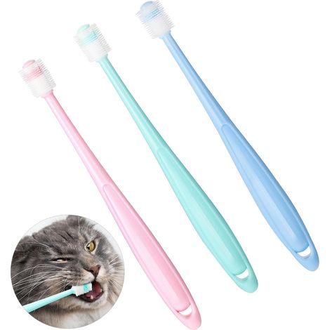 Lot de 3 brosses à dents souples en silicone de qualité alimentaire à 360 degrés pour petit chien, chat, 1,3 cm de diamètre, pour soins dentaires, chatons, chiots, kit de brossage des dents de chat (1/5)