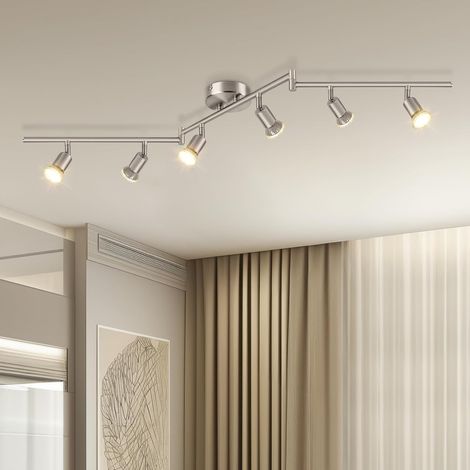 Plafond Spotlight Rotatif - Luminaire Plafonnier Nickel Mate 6 Voies GU10 LED Plage de LED 350 ° Spoirs de Placier Moderne Réglables pour Cuisine Salon Pas de Bulbes (1/5)