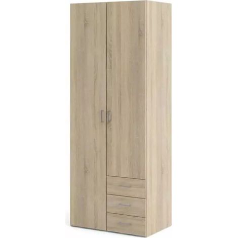 armadio 2 ante battenti "space" con 3 cassetti effetto quercia 77,60x49,20x200 cm