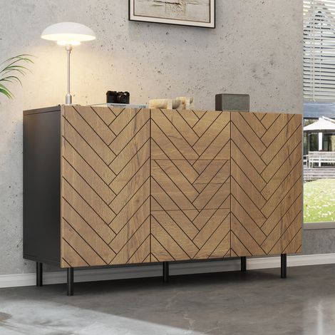 Sideboard 120 x 40 x 76 cm, meuble de rangement moderne avec 3 tiroirs et 2 placards – pour salon, commode et table de maquillage (1/5)