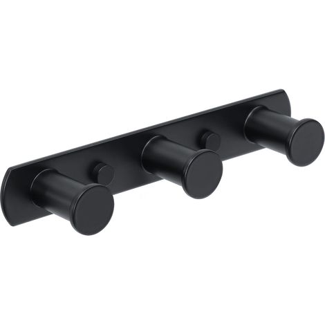 Porta asciugamani, appendiabiti, appendiabiti da muro, porta asciugamani in acciaio inox nero, gancio da muro con 3 ganci, appendiabiti, appendiabiti per cucina e bagno (1/5)
