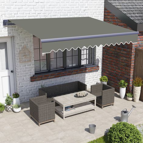 Greenbay 3.5 x 2.5m Garden Manual Awning with Grey Frame Patio Canopy Sun Shade Retractable Shelter Grey (1/5)