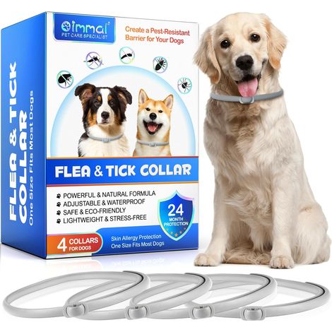 Collier Anti Puces pour Chien - Collier Anti Puces et Anti Tiques - Collier pour Chien 24 Mois de Protection - Gris (4 pièces) (1/5)