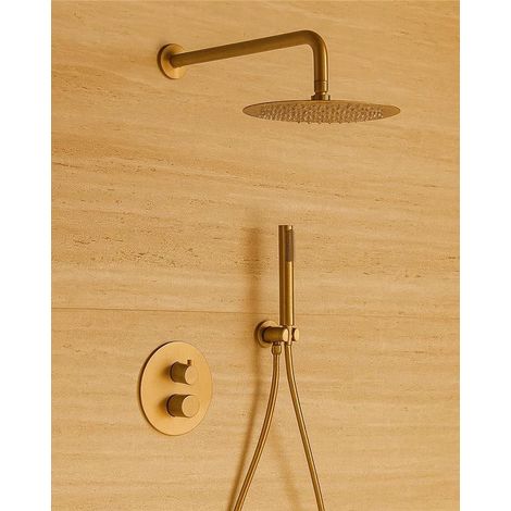 Set doccia termostatico 2 vie da incasso soffione 25 cm oro spazzolato Melin (1/3)