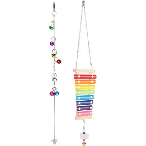 Ensemble de jouets sonores xylophone à picorer, fourchette à fruits en acier inoxydable pour animaux de compagnie (poules, perroquets) (1/5)