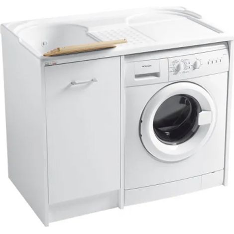 MOBILE LAVATOIO COPRILAVATRICE BIANCO IN TRUCIOLARE NOBILITATO CON LAVATRICE A DESTRA E VASCA A SINI - COPRILAVATRICE A DX E VASCA A SX L=106 P=60 H=90  - COL