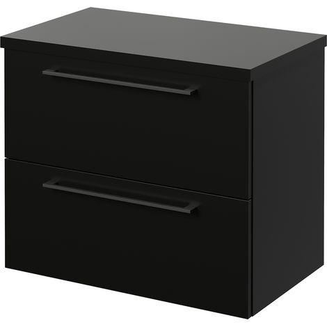 Napoli 390 Matt Black 600mm Wall Mounted 2 Drawer Vanity Unit for Countertop Basins - 600mm - Gunmetal Grey 320mm Handle