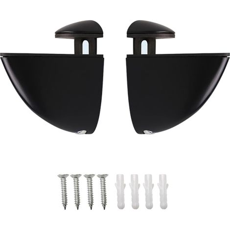 2 Pieces Glass Shelf Bracket, Glass Clips, Adjustable Glass Shelf Brackets for 2-21MM Glass and Wood Shelves, Black Polished Surface with Mounting Screws (1/5)