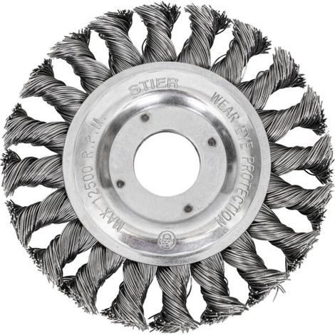Brosse circulaire STIER Ø 115 mm, diamètre d'alésage 22,2 mm, 0,5 mm, ondulée, acier, hauteur utile 24 mm