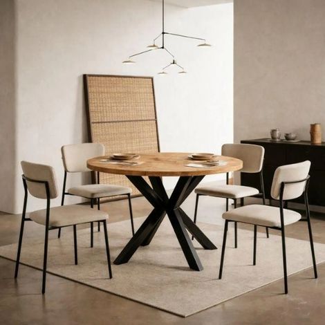 Table de salle à manger ronde extensible RAL avec pieds en bois, style loft, industriel, diamètre : 90 / 140 cm, couleur :Lancelot / noir (1/5)