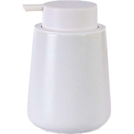Distributeur de savon en grès cérame 400 ml, design moderne, pompe à lotion manuelle, blanc (1/5)