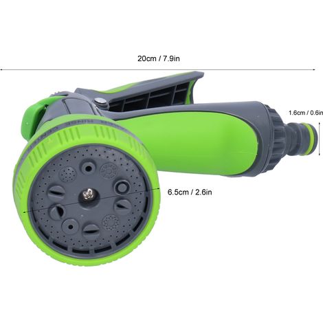 Boquilla para manguera de jardín [pistola de chorro de 10 efectos] ABS+TPR – 20 cm/6,5 cm con pulverizador de alta presión, uso versátil para riego y lavado de coches. (1/5)
