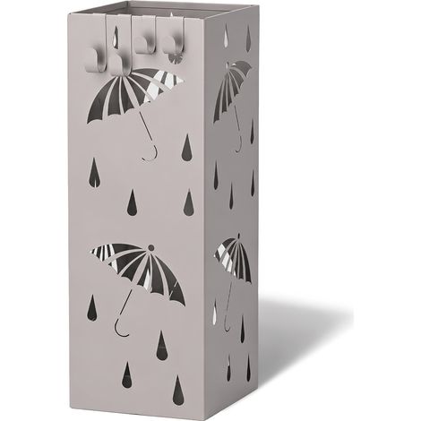 VOUNOT Metal Umbrella Stand, Freestanding Holder with Drip Tray & 4 Hooks, Beige