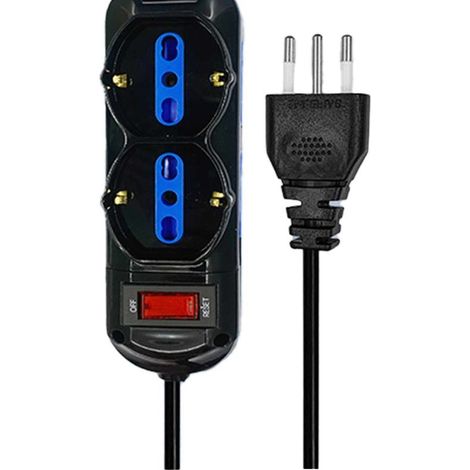 Multipresa Ciabatta Elettrica a 6 Posti 4 Prese 10A/16A + 2 Presa 10A/16A Bipasso Schuko con Interruttore e Spina 10A Cavo 3m Nero