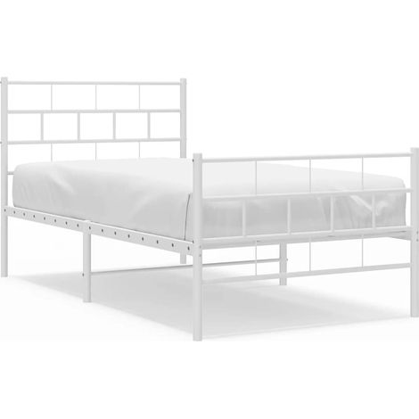 Lit simple，Lit adulte，Cadre de lit métal sans matelas et pied de lit blanc 100x200 cm CFW3308791 (1/5)