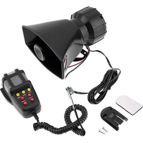 Avertisseur sonore universel pour moto et voiture, 7 tons, sirène de police 12 V 100 W, haut-parleur (noir) (1/5)