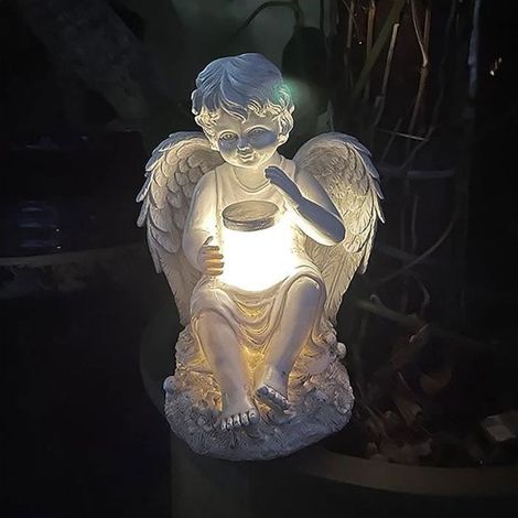 1 Feenengel-Statue aus Kunstharz mit Solarlicht, Gartendekoration, Schutzengel-Ornament, 14,5 x 15,5 x 20 cm (1/5)