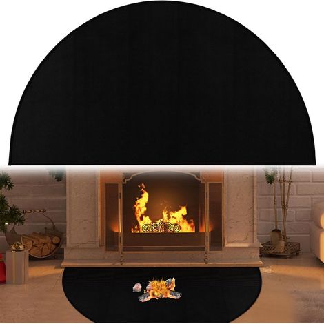 Tapis de cheminée noir 50 x 102 cm - Tapis de foyer ignifugé en forme de croissant - Protection de sol résistante aux flammes pour cheminée et foyer extérieur (1/5)