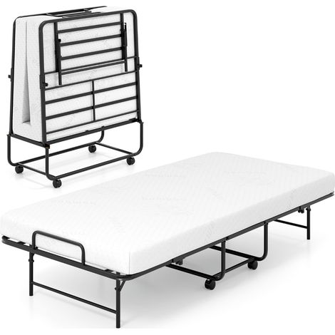 Letto pieghevole con materasso di lusso in metallo resistente, Letto portatile per ospiti con telaio Nero (1/4)