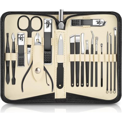Kit Manucure 18pcs,DUAIU Kit Manicure Pedicure,Coupe Ongle Professionnel,Cadeau pour Femme/Homme avec Sac,Black