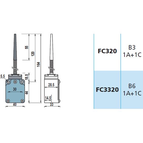 FC3320 1NA + 1NC Interruttore di Posizione ad asta con puntale Finecorsa