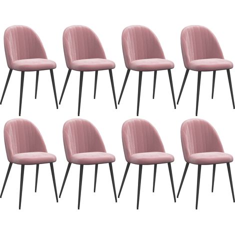Pack de 8 sillas de comedor modernas sillas de cocina tapizada en terciopelo con respaldo alto y patas de acero 50x52x83 cm rosa palo (1/5)