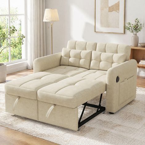 3-in-1 Schlafsofa 142×85×83 cm, beige Stoff, verstellbare Rückenlehne – MEUBLIV (1/5)