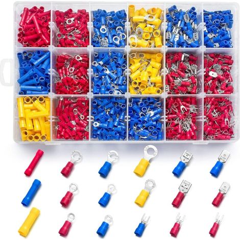 1200PCS Electrical Connector Kit-Automotive Insulated CrimpTerminals Connectors for Wiring Mixed Ring Fork Spade Butt Connector Set (1/4)