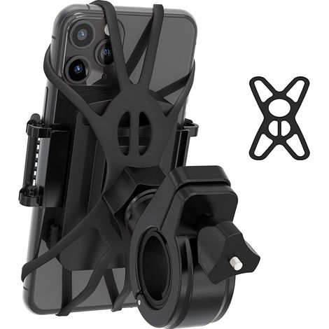Supporto per telefono da bicicletta, girevole a 360°, ABS/silicone, nero (1/5)