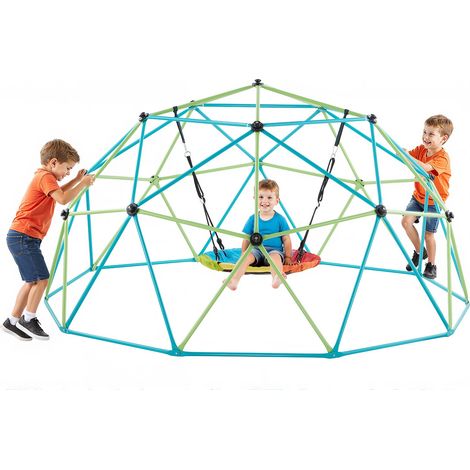 Dôme d'Escalade Géométrique 305 cm, Cage à Grimper avec Balançoire Soucoupe, Cage à Écureuil Solide avec Capacité de Charge de 453 kg, Aire de Jeux d'Extérieur pour Garçons et Filles 3-10 ans (1/5)