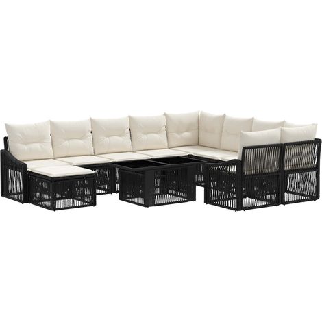 Conjunto de sofás de jardín 11 uds. Negro y Blanco Crema vidaXL (1/5)