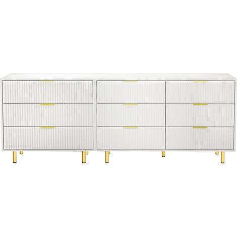 Conjunto de cajoneras modulares de 9 cajones en MDF blanco y dorado 200x40x72 cm MODENUIT (1/5)