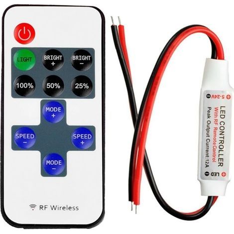 Controller per strisce LED monocromatiche con telecomando wireless RF 5-24V 12A Mini controller dimmer per strisce LED SMD a 2 pin 5050 3528 2835 5630 Strisce LED monocolore (1/5)