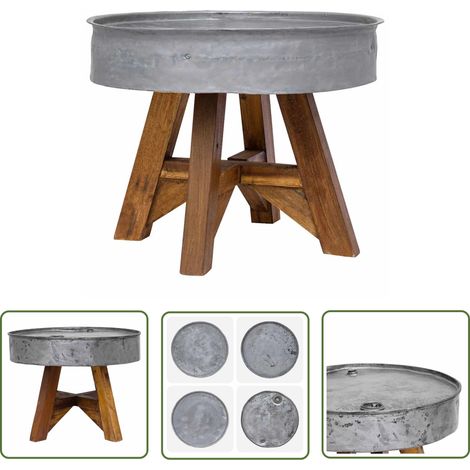 The Living Store Table basse bois de récupération mélangé 60x45 cm argenté - Table Basse Industrielle - Table Basse Bois Recyclé - Meubles Vintage - Décoration Intérieure - Mobilier Design (1/5)
