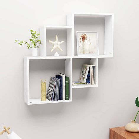 Étagère cube murale Étagère de Rangement - Meuble de rangement Blanc 80x15x78,5 cm Aggloméré BV289407 - BonneVie (1/5)