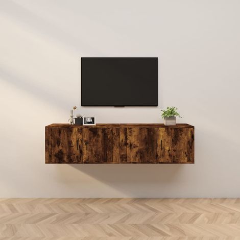 2 pcs Meubles TV muraux, Banc TV, Meuble TV suspendu, Lowboard chêne fumé 80x34,5x40 cm YHJ46702 (1/5)