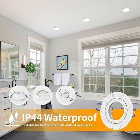 Spot LED Encastrable 230V IP44 Cadre Avec Douille GU10, Spots de plafond en Aluminium Blanc, Rond plat Spots Salle de bain spot cadre d'encastrement 68mm (1/4)