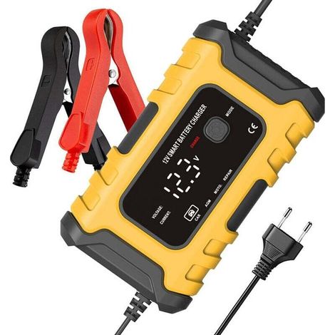 royaluxe -Chargs de batterie de moto 12V6A Chargs de batterie intelligents entièrement automatiques Mainten Chargs d'entretien portables Désulfat de batterie (jaune) (1/5)