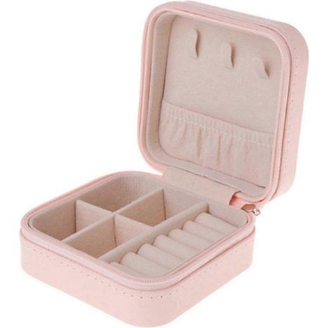 Boîte à bijoux portable, organisateur de voyage, rangement pour bijoux, rose (1/5)