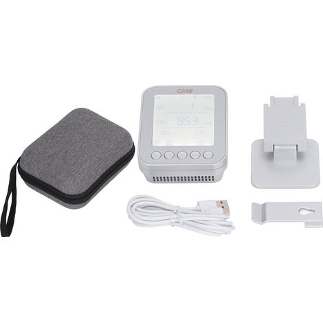 Moniteur de qualité d'air 6 en 1 CO CO2 Pression atmosphérique Altitude Température Humidité Argent USB Surveillance en temps réel (1/5)