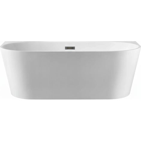 BALNEO – baignoire îlot adossée 160x75 cm VIVA avec cache trop-plein et bonde anthracite (1/5)