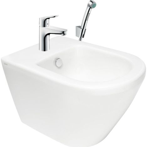 Vitra Integra Wand-Bidet 35,5x54 cm mit Überlauf + Hansgrohe Focus Bidette-Set, Push-Open-Ablauf (7042-028831927000)