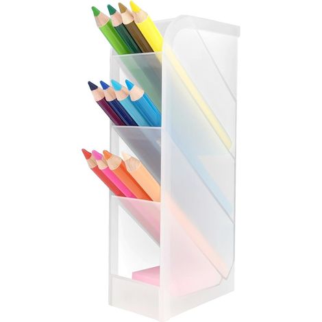 Boîte de rangement de bureau pour Bureau, école et articles ménagers porte - stylo, blanc translucide (20 9 5cm), 4 compartiments, porte - stylo 4 pièces (1/5)