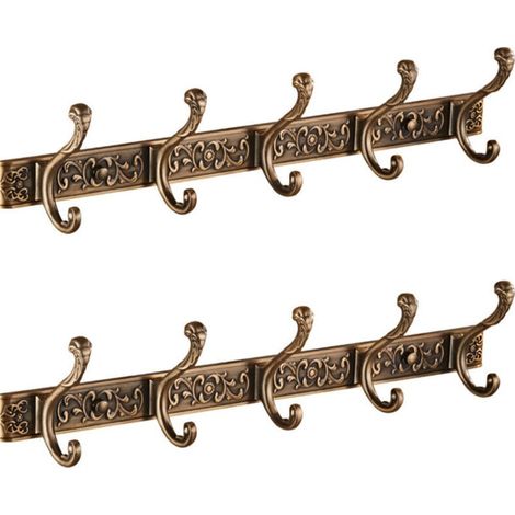 2 patères murales vintage en bronze, porte-manteau de style rétro, avec vis, crochets vintage en aluminium, patères vintage vieillies, avec 5 crochets. (1/3)