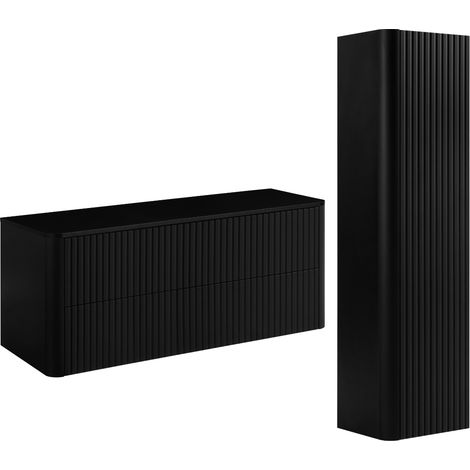 Set di mobili da bagno, 2 cassetti, chiusura ammortizzata, Nero, 120,8 x 44,2 x 48,4 cm (1/5)