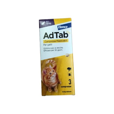 Elanco AdTab Compresse Masticabili per Gatti da 0,5 - 2 Kg - Elanco AdTab Compresse Masticabili per Gatti da 0,5 - 2 Kg - Confezione Da 3 Compresse
