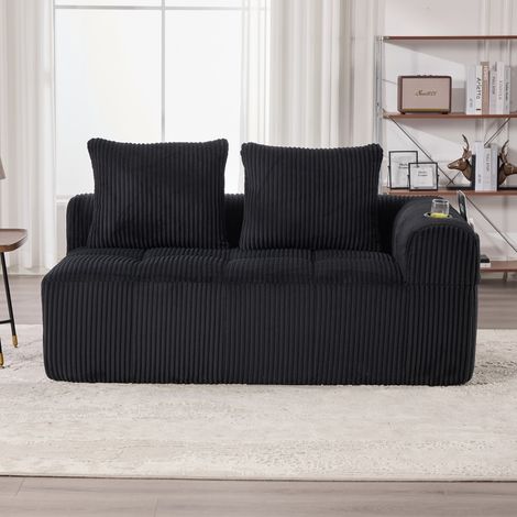 Canapé droit 2 places velours côtelé confortable-Poches latérales-Porte-boisson intégré-158x93x61cm (1/5)