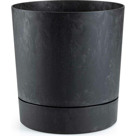 Maceta de azalea con platillo, hormigón negro reciclado, 22 cm (1/5)