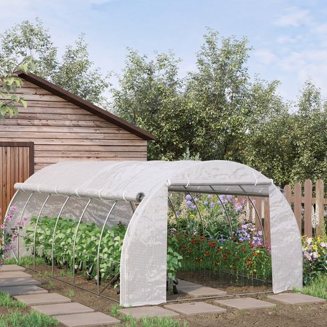 Blanc 6x3x2 m - Serre extérieure Serre tunnel doté de porte et 12 fenêtres en maille roulante Serre verger pour jardin